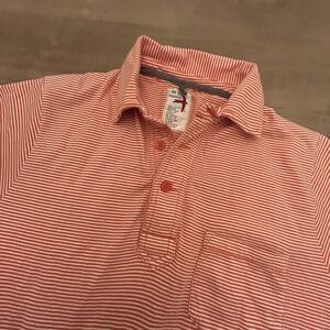Relwen Polo Shirt Mens Medium Orange White Striped Pocket Cotton Logo Casual